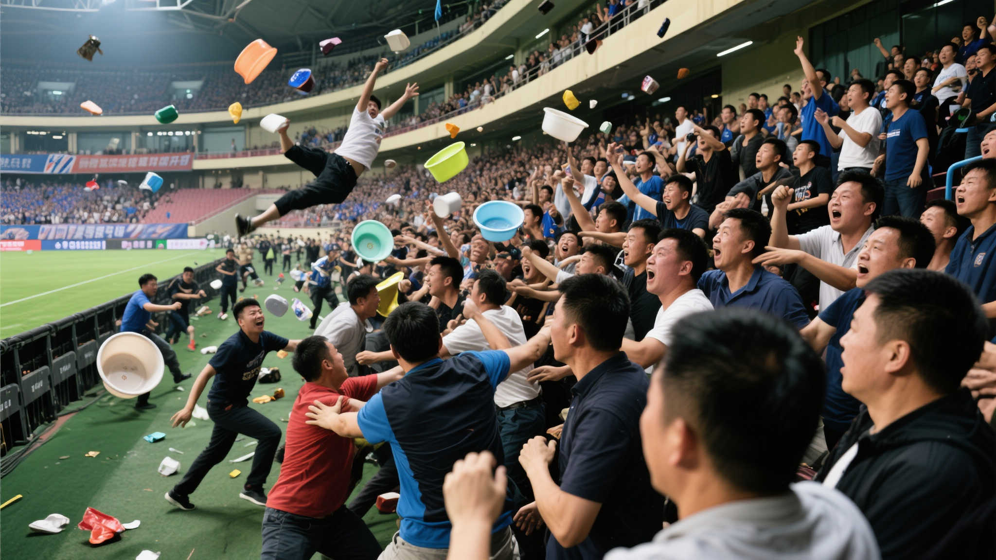 中国篮球赛场再现冲突：球员互殴观众掷物，全场陷入混乱